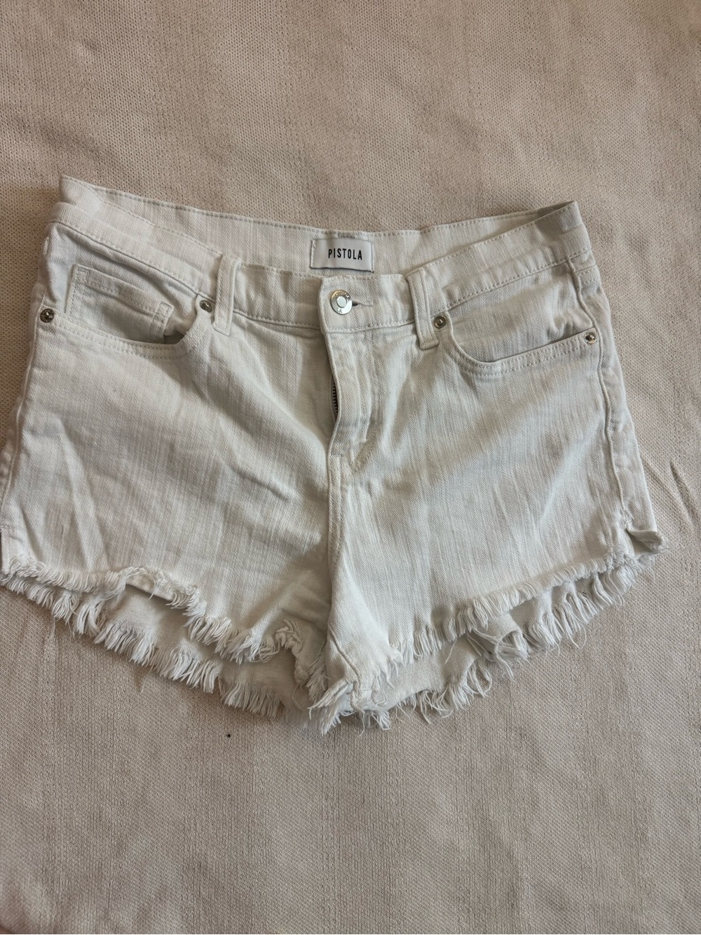 PISTOLA White Frayed Hem Denim Cutoff Shorts Size 28